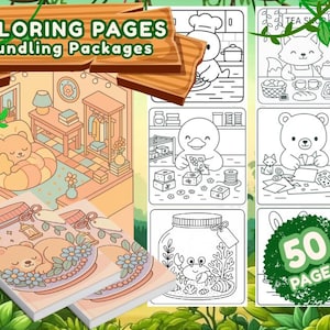 Pocket Bundling Cozy Coloring Pages, Bold and Easy Coloring Book, Activity for Adults, Kids, and Toddlers, Printables Cute Animal Characters