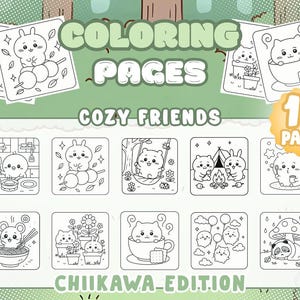 Coloring Pages Cozy Friends Chikawa Edition, Bold and Easy Coloring Book, Printable Coloring Pages Kids and Adults, Instant Digital Download