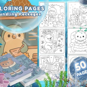 Pocket Bundling 8 Cozy Coloring Pages, Bold and Easy Coloring Book, Activity for Adults, Kids, and Toddler, Printable Cute Animal Characters