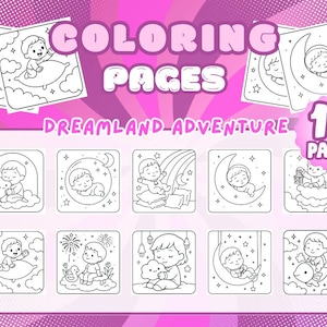 Coloring Pages Cute Dreamland Adventure, Printable Coloring Pages For Kids and Adults, Bold and Easy Coloring Book, Instant Digital Download