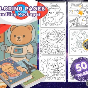 Pocket Bundling 6 Cozy Coloring Pages, Bold and Easy Coloring Book, Printable Cute Animal Characters, Activity for Adults, Kids, and Toddler