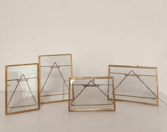 Brass Photo Frames Double Sided Glass - Wedding Table Numbers, Dried Flowers, Event Menu Signs: Free Standing Frames 6 x 4 and 7 x 5
