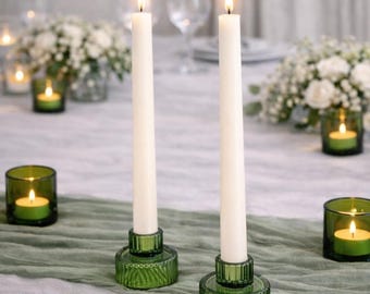 Forest Green Ribbed Glass Candlestick Holder/Tealight Holder - Multi Use Green Candlestick Holder or Turn Upside down for Tealight Holder