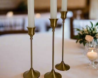 Brushed Gold Candle Sticks – Set Of 3 - Wedding Party Decorations, Table Decor, Centrepieces