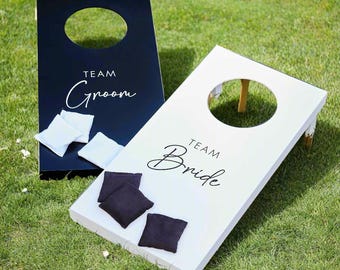 Wedding Garden Games - Corn Hole Team Bride / Team Groom - Lawn Games Wedding Party