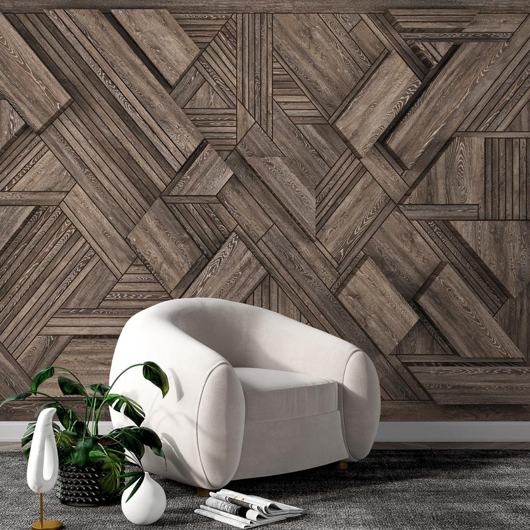 Picture of Geometric Dark Wood Panel Wallpaper Modern Wood Wall Art Designer ...