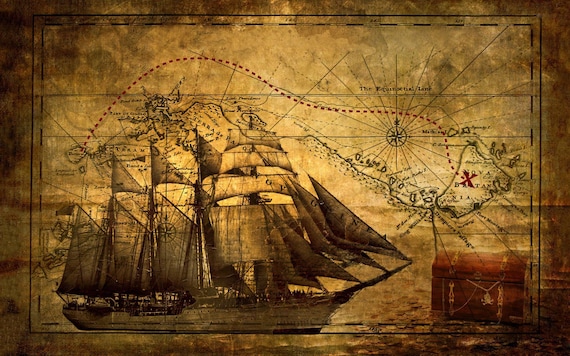 9XP0205 – Vintage Pirate Ship With Treasure Map