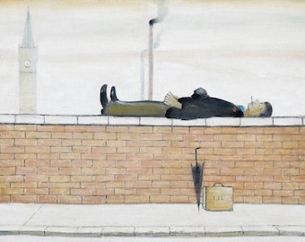 9XP0144 Man Lying On A Wall (c1950’s) by British Artist LS Lowry