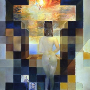 9XP0406 – Antique Early 20th Century (c1930’s-1940’s) Gala Contemplating the Mediterranean Sea by Spanish Artist Salvador Dali (Surrealist)
