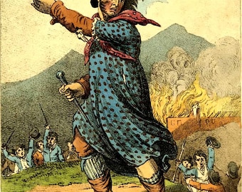 9XP0450 – Antique 19th Century (c1812) Illustration of General Ned Ludd Leader of The Luddites (Kind Lud Picture Poster Art)