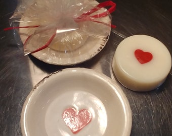 5 oz goat milk soap and matching shabby chic heart soap dish