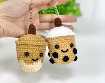 Patrón de bebida de crochet sin costura: llavero de peluche de boba y café (PDF)