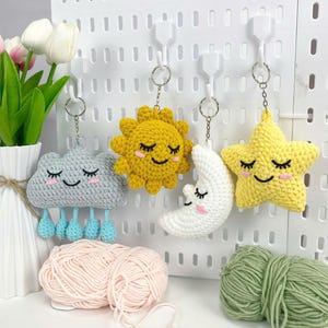 Weather Keychain Crochet Pattern: Sun, Moon, Star, Cloud (PDF)