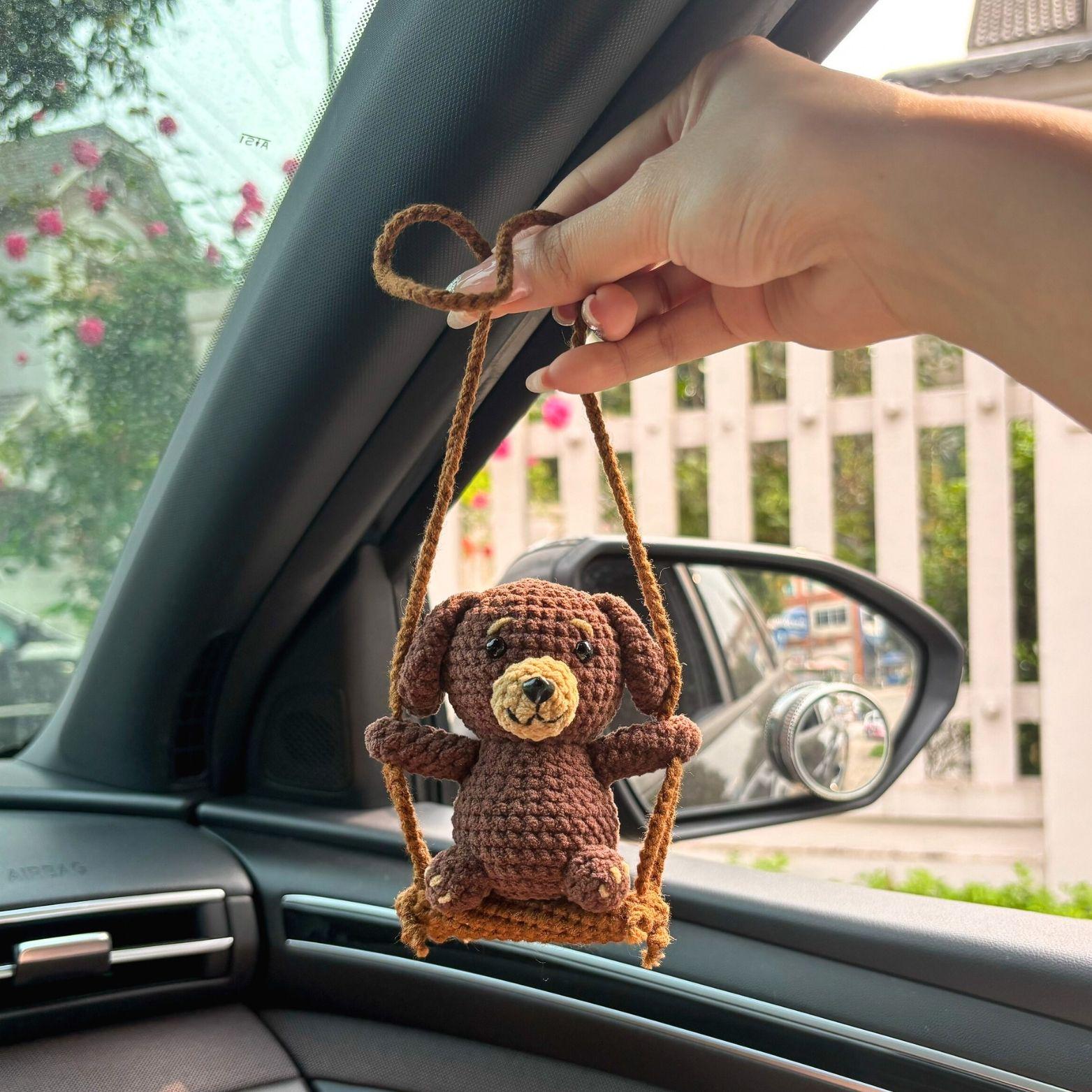 39 Dachshund Crochet Patterns to Stitch for Gifts, Decor, and Everyday Cuteness 13 Dachshund Crochet Pattern: Puppy on Swing Car Charm