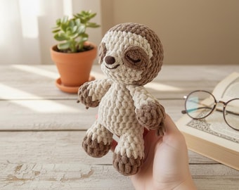 Patrón de perezoso a crochet, patrón de amigurumi de perezoso, peluche de bebé perezoso adorable, crochet de animales kawaii, patrón de crochet de baja costura