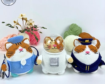 Crochet Chubby Cat Patterns Bundle: Astronaut, Doctor, Officer (PDF Pattern)