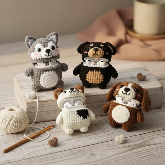 Dog AirPods Pro Crochet Case Pattern Bundle, Beginner Amigurumi (PDF Pattern)