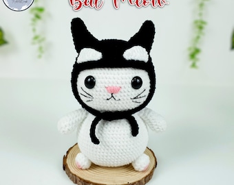 Crochet Cat Plushie Pattern, Black Hood, Hero PDF Pattern