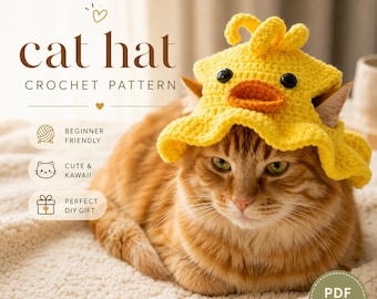 Duck Cat Hat Crochet Pattern PDF, Kawaii Pet Costume Tutorial, Cute Kitty Accessory Gift