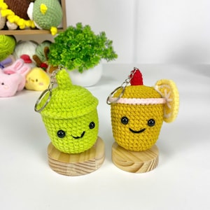 No Sew Matcha and Orange Drink Crochet Pattern, Green Tea Keychain Pattern, No sew Drink Crochet Pattern Set