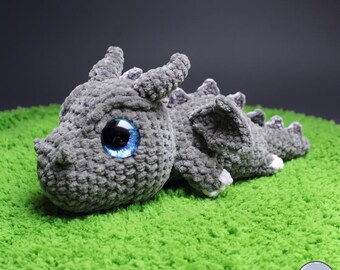 Gray Dragon Amigurumi Pattern, Spiked Mythical Creature with Wings, Digital Crochet PDF