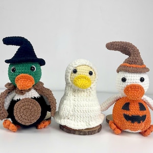 Halloween Crochet Pattern: Amigurumi Duck Witch, Ghost, Pumpkin (PDF Pattern)