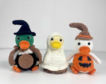 Halloween Crochet Pattern: Amigurumi Duck Witch, Ghost, Pumpkin (PDF Pattern)