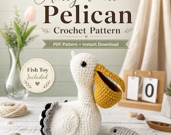 Pelican Crochet Pattern PDF, Amigurumi Pelican with Fish Tutorial, Cute Seabird Plush Pattern, Instant Download