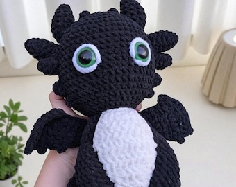 Patrón de crochet para amigurumi de dragón furioso, peluche desdentado (PDF)