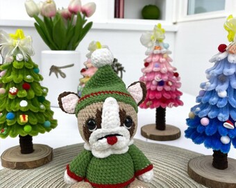 Schema all'uncinetto per un carlino elfo, facile amigurumi per cani di Natale (PDF)