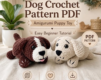 Dog Crochet Pattern Bundle PDF – 2 Amigurumi Puppy Plush Toys, Easy Beginner-Friendly Crochet Tutorial
