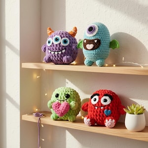 Niedliches Monster Häkelanleitung Bundle PDF, Amigurumi Plüsch Monster Set, Easy Anfänger Häkelspielzeug Muster