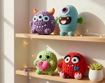 Crochet Monster Amigurumi Pattern Bundle, Beginner Plush Toy (PDF Pattern