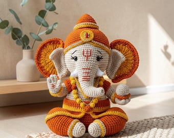 Modèle au crochet Ganesha Amigurumi, poupée dieu éléphant, PDF avancé spirituel (téléchargement numérique)