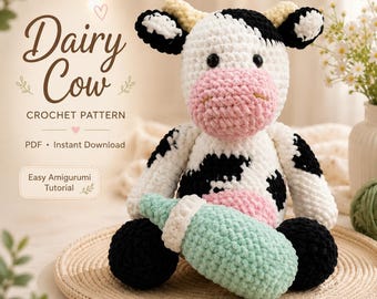 Crochet Dairy Cow Pattern – Amigurumi Dairy Cow Tutorial, Stuffed Plush Animal DIY, Easy Crochet Pattern PDF, Instant Download
