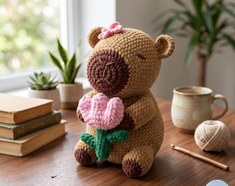 Capybara Croche Pattern, Capybara with Tulip Crochet Pattern PDF, Kawaii Capybara Amigurumi Plush Tutorial, DIY Gift