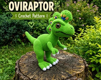 Prehistoric Dinosaur Crochet Pattern, Oviraptor Plush PDF, Floral Crest Amigurumi Collector Gift