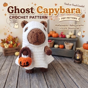 Capybara Ghost Crochet Pattern PDF, Halloween Capybara Amigurumi Tutorial, Pumpkin Basket DIY Gift