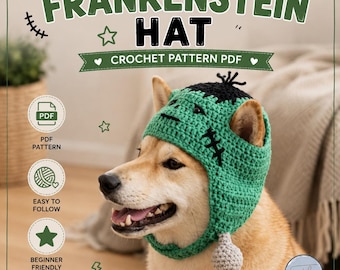 Frankenstein Dog Hat Crochet Pattern PDF, Halloween Pet Costume Tutorial, Cute Dog Hood DIY Gift
