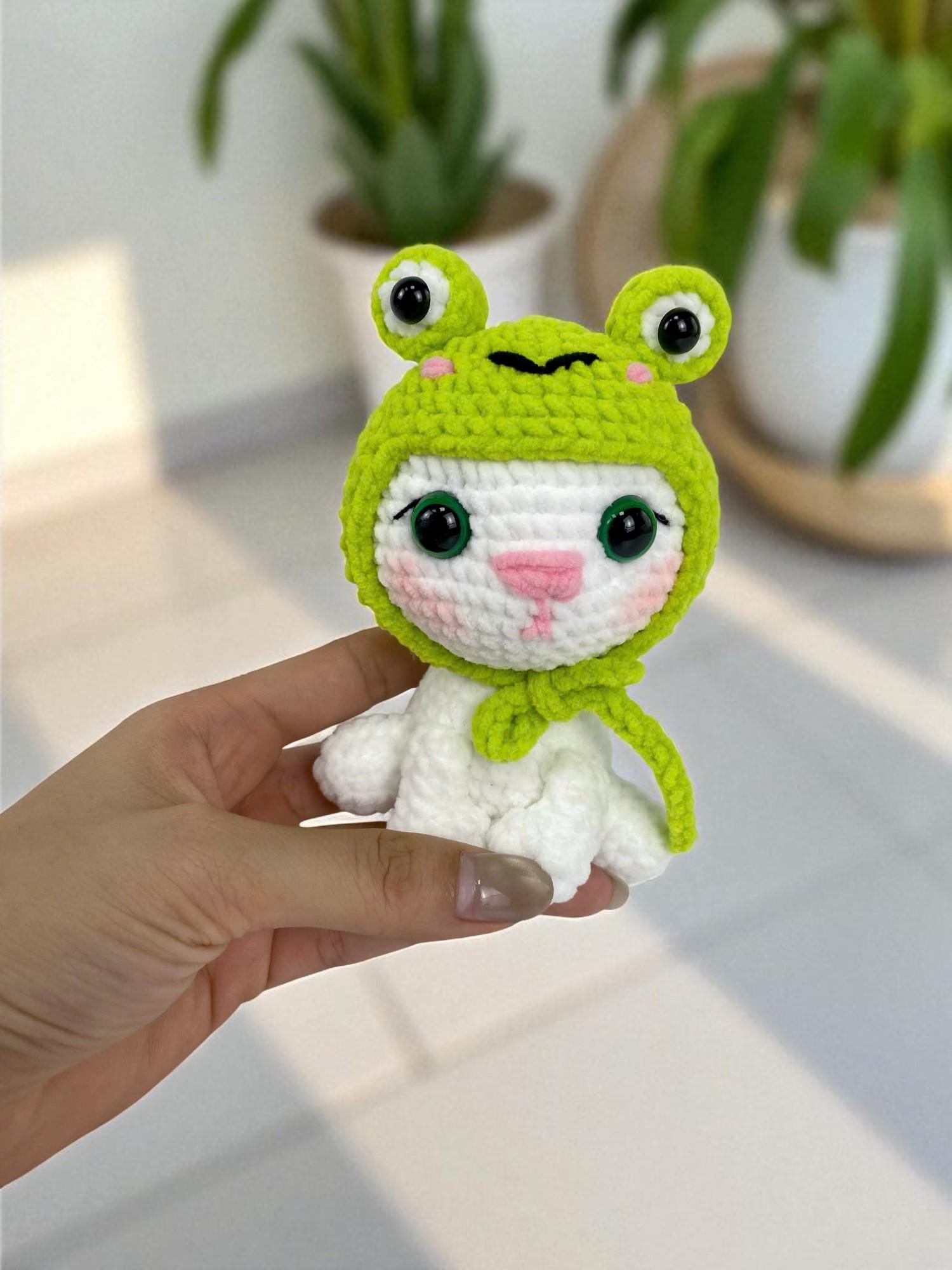 30 Frog Hat Crochet Patterns for Playful Animal Hats, Balaclavas, and Amigurumi Projects 18 Cat in Frog Hat Amigurumi Pattern