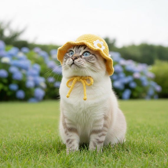 Cute Cat Hat Crochet Pattern, Pet Hat PDF, Crochet Pet Outfit, Amigurumi Pet Accessories