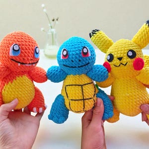 Pokémon-Inspired Amigurumi Crochet Pattern Bundle 4in1- PDF Digital Downloa - Pikachu,Charmander, Squirtle & Bulbasaur,Easy Crochet Pattern