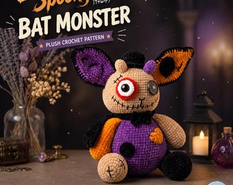 Halloween Monster Crochet Pattern, Creepy Cute Bat Amigurumi Plush PDF, Gothic Handmade Toy Tutorial