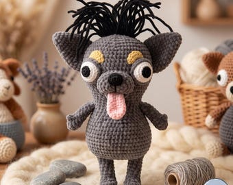 Cartoon Chihuahua Crochet Pattern, Quirky Gray Dog Amigurumi PDF, Funny Collector Plush