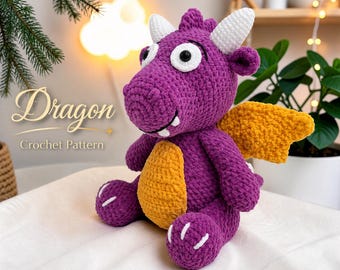 Dragon Crochet Pattern PDF, Purple Amigurumi Dragon Plush Tutorial, Cute Fantasy Crochet Pattern, Handmade Gift