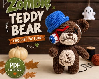 Halloween Bear Crochet Pattern PDF, Zombie Teddy Amigurumi Tutorial, Cute Spooky Plush Gift