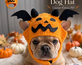 Halloween Dog Hat Crochet Pattern PDF, Pumpkin Bat Pet Costume Tutorial, Beginner Friendly Dog Hood