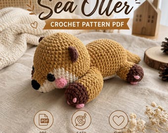 Sea Otter Crochet Pattern PDF, Cute Amigurumi Otter Plush Tutorial, Handmade Animal Gift