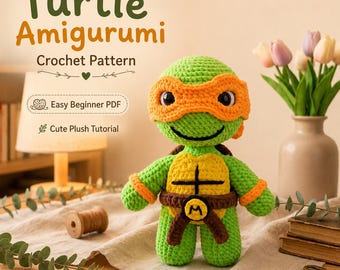 Turtle Amigurumi Crochet Pattern – Easy Beginner PDF, Ninja Turtle Plush Doll, Cute Character Crochet Tutorial