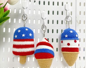Patriotic Crochet Keychain Pattern: 4th of July Popsicle & Cone Trio (PDF Pattern)